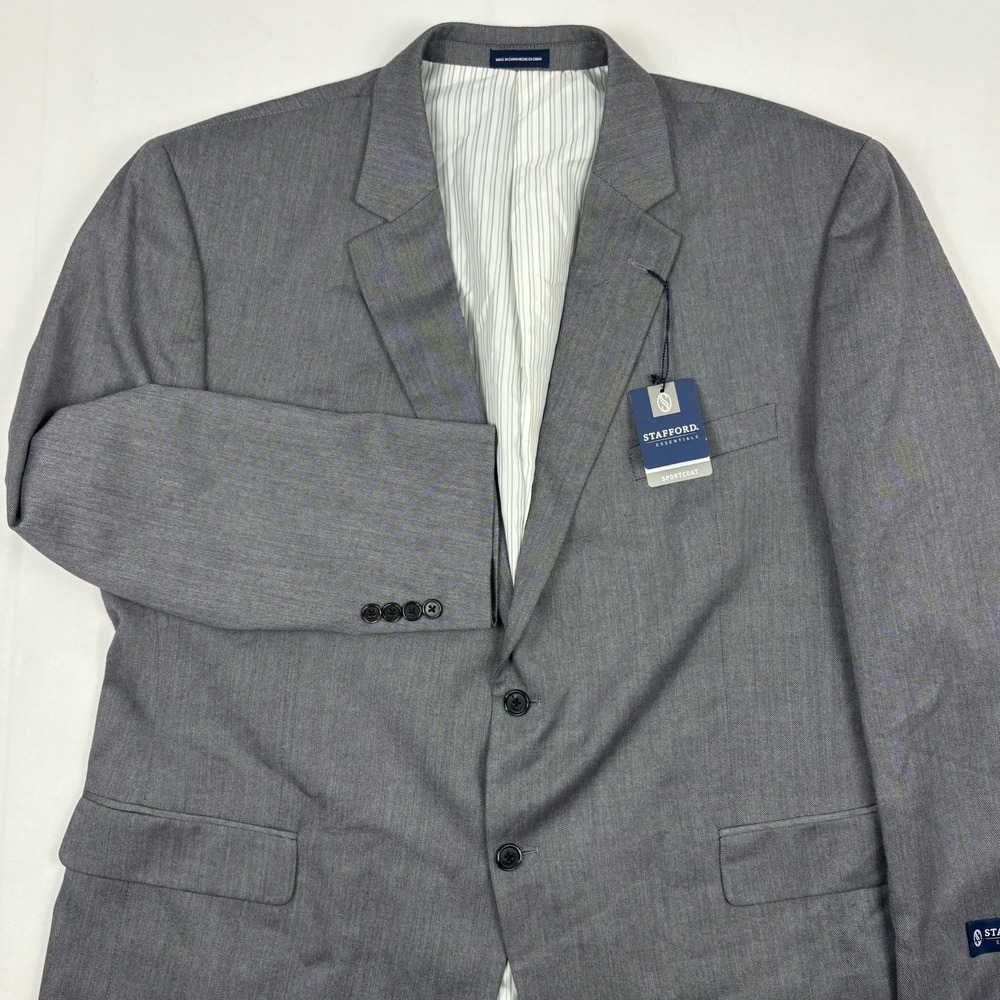 NWT VTG Y2K Stafford Essentials Hopsack Poly/Rayon Sport Coat 48R Charcoal/Gray